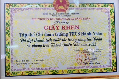 GIẤY KHEN CHI ĐOÀN TRƯỜNG NĂM 2022